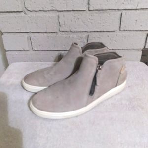 Ecco Soft Ankle Boots Booties Gray White Leather Round Toe Zip Womens 8 39